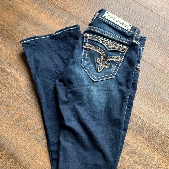 Rock Revival Womans Vivian Mid-Rise Curvy Boot Sz 25  Bling Blue Jeans - Picture 1 of 14